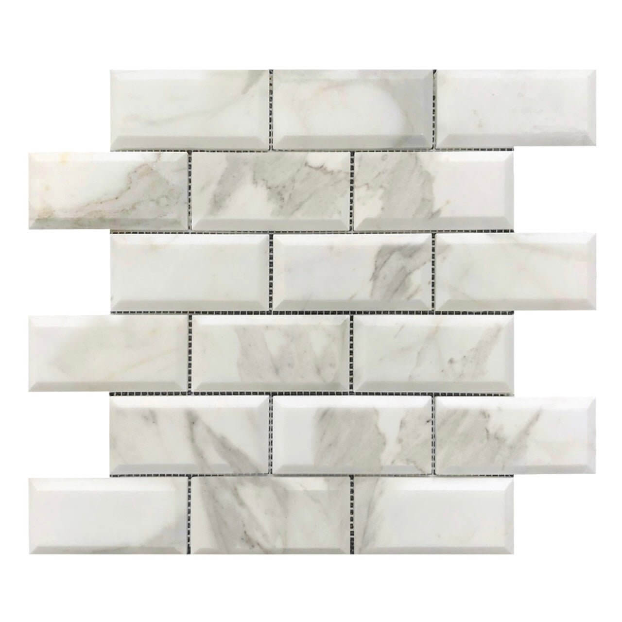 Italian 2x4 Calacatta Gold Marble & Beveled Brick Mosaic Tile