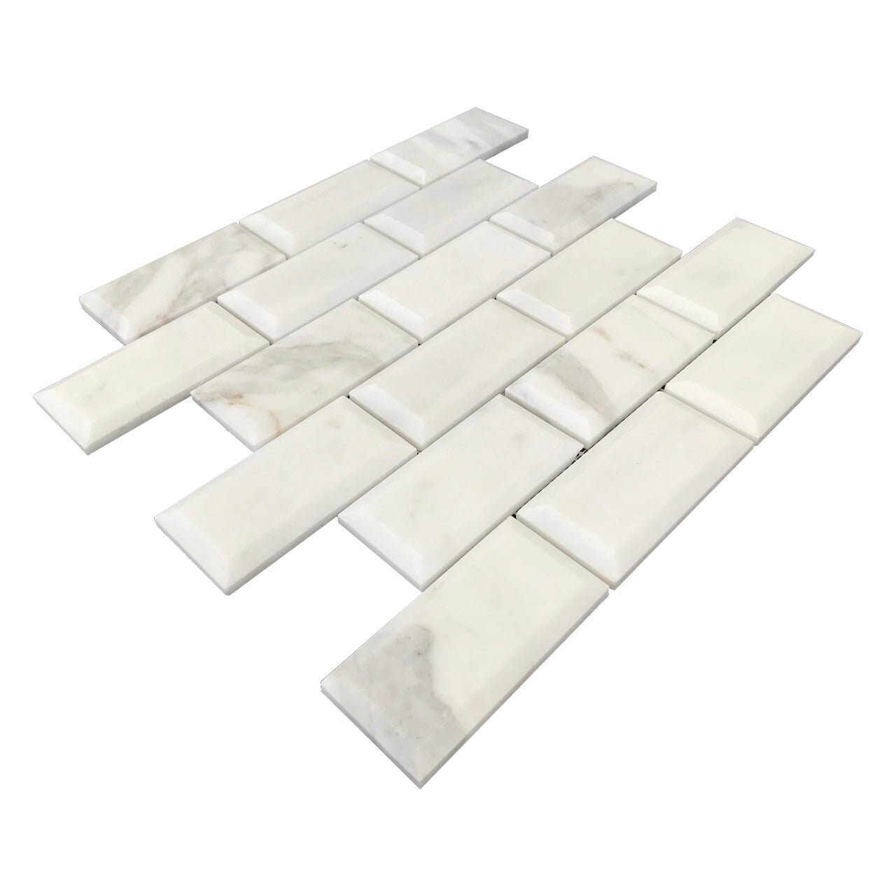 Italian 2x4 Calacatta Gold Marble & Beveled Brick Mosaic Tile