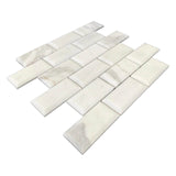 Italian 2x4 Calacatta Gold Marble & Beveled Brick Mosaic Tile