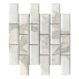 Italian 2x4 Calacatta Gold Marble & Beveled Brick Mosaic Tile