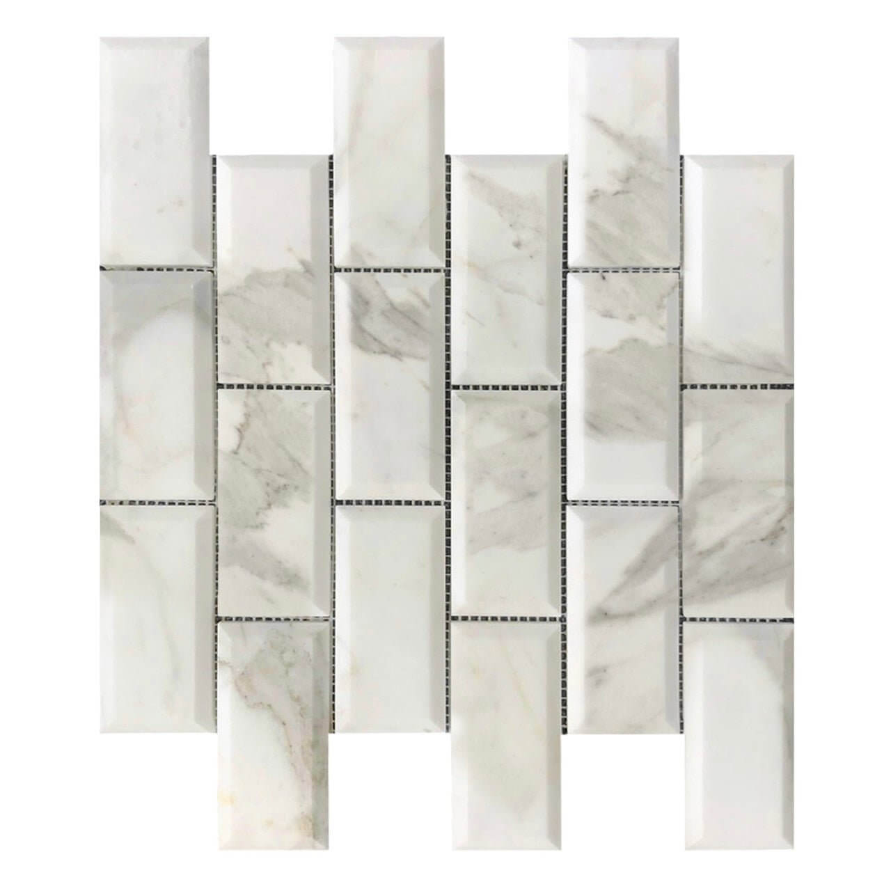 Italian 2x4 Calacatta Gold Marble & Beveled Brick Mosaic Tile