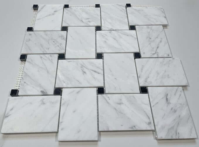 Jumbo Carrara Black Marble Large Basketweave Mosaic Tile