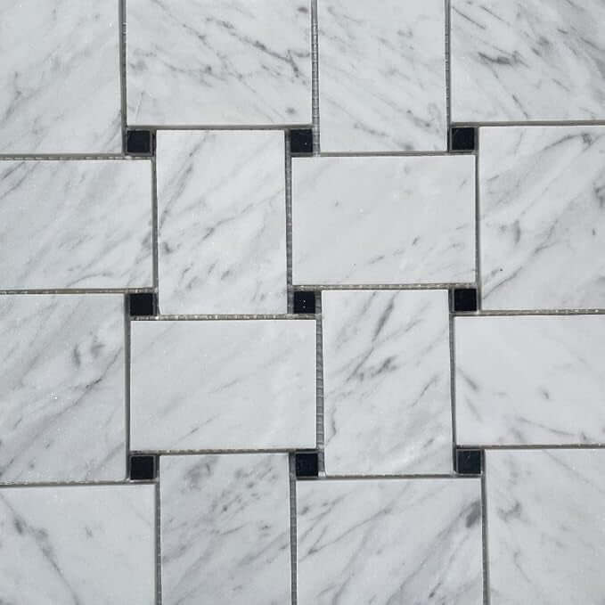 Jumbo Carrara Black Marble Large Basketweave Mosaic Tile