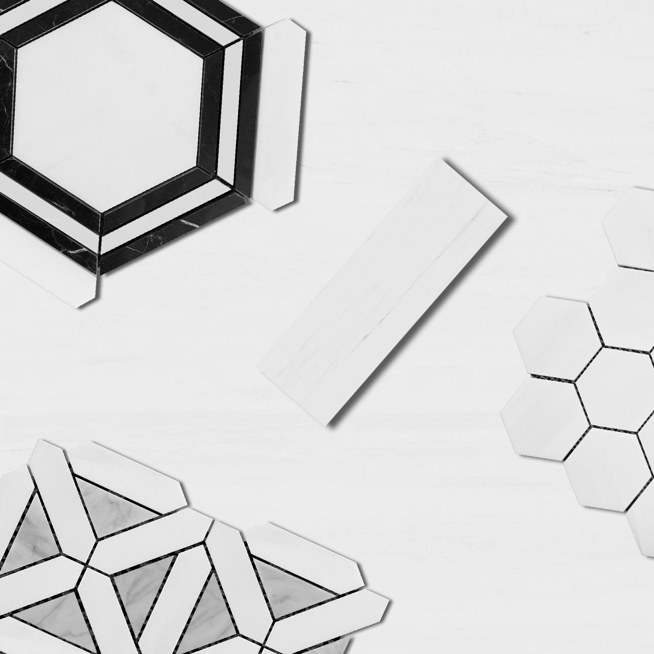 Bianco Dolomite Marble with Carrara White Triangles Geometrica Mosaic Tile Polished