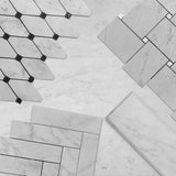 Carrara White Marble Large Basketweave Mosaic Tile with Bianco Dolomite Dots Polished
