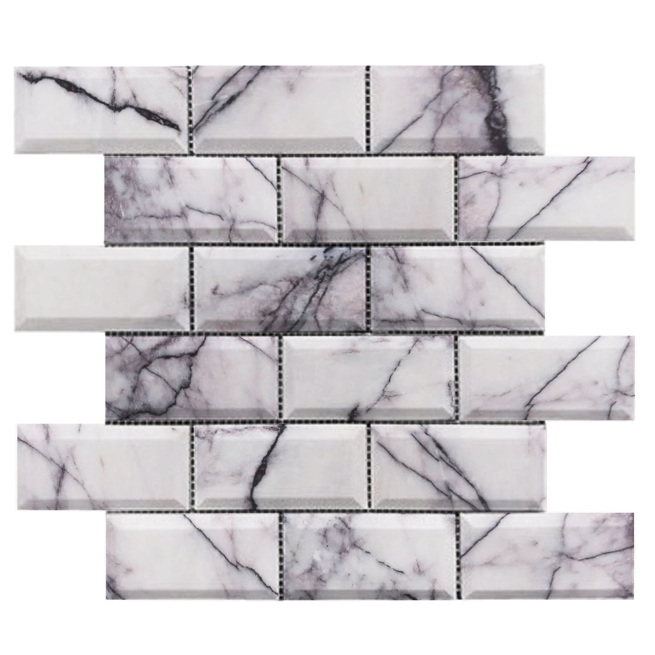 Lilac Marble 2" x 4" Wide Beveled Mosaic Tile Honed
