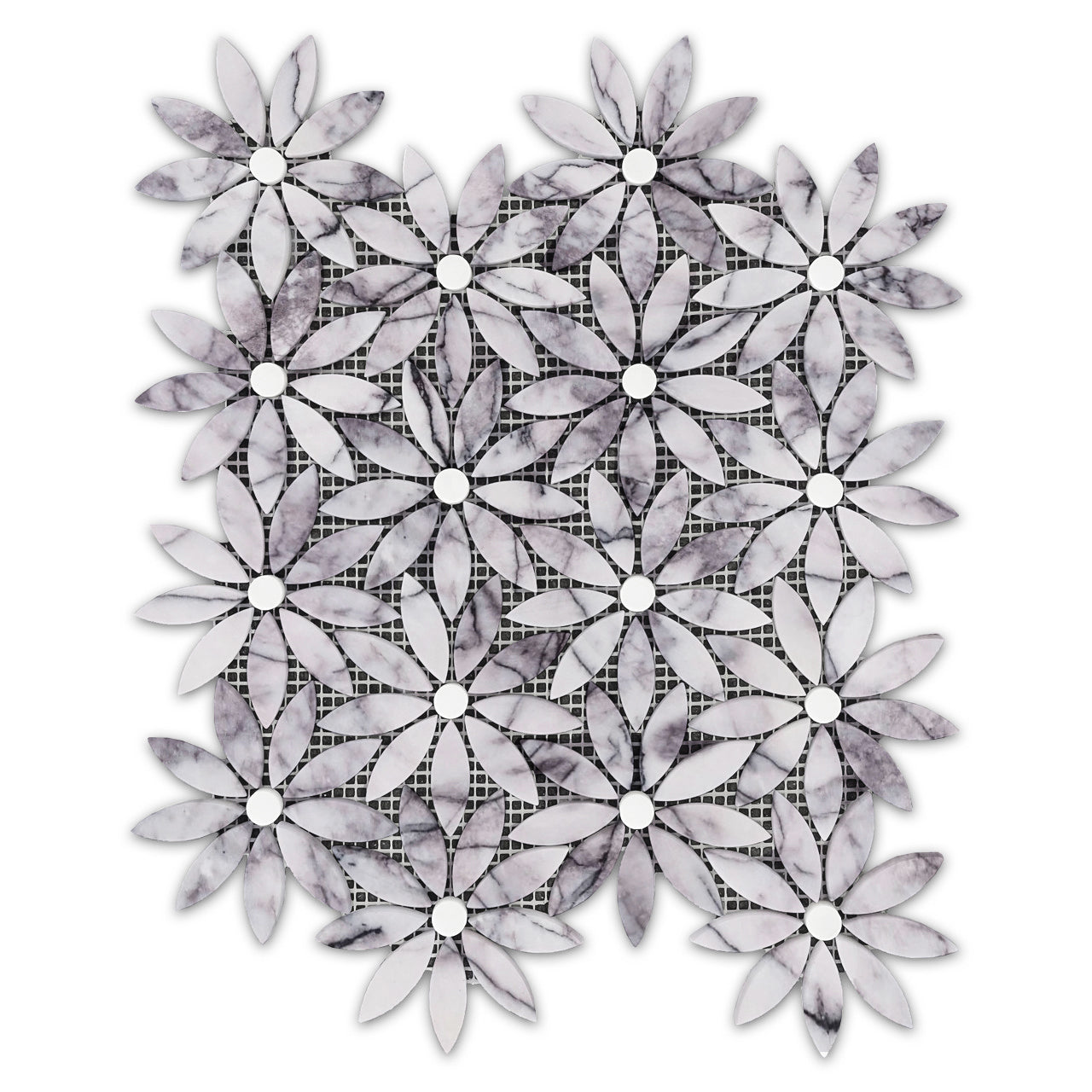 Lilac Marble With Bianco Dolomite Accent Daisy Flower Waterjet Mosaic Tile Polished