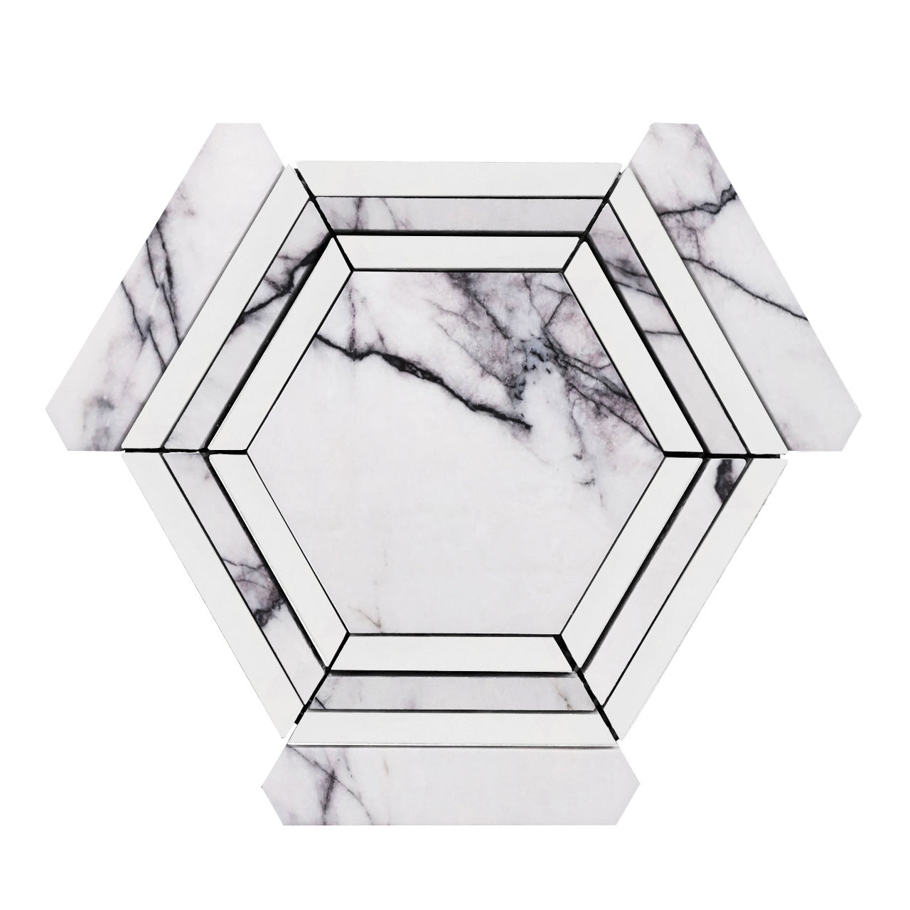 Lilac Marble Georama Hexagon with Dolomite Strips Mosaic Tile Honed