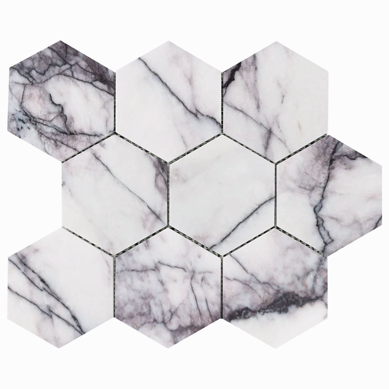 Lilac Marble 4" Hexagon Mosaic Tile Polished