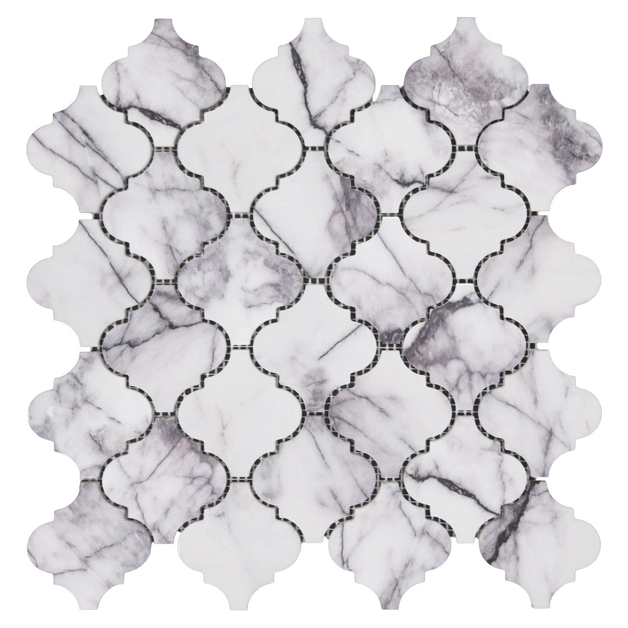Lilac Marble Arabesque Baroque Lantern Mosaic Tile Honed
