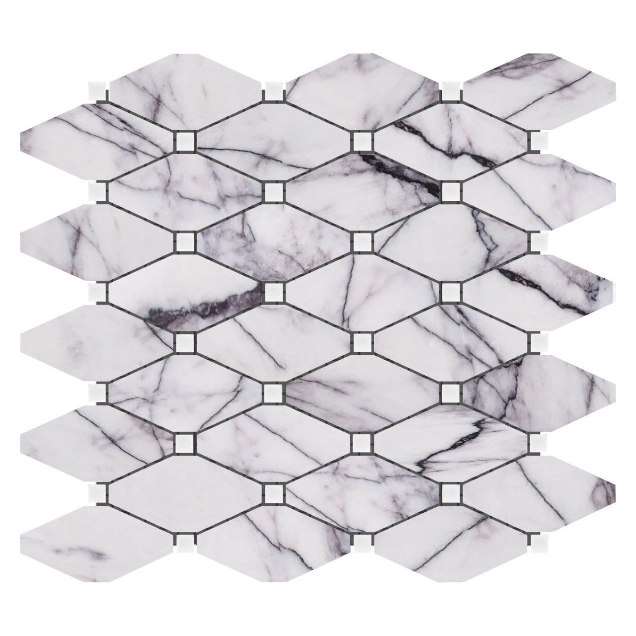 Lilac Marble Long Octagon Rhomboid Mosaic Tile with Dolomite Dots Polished