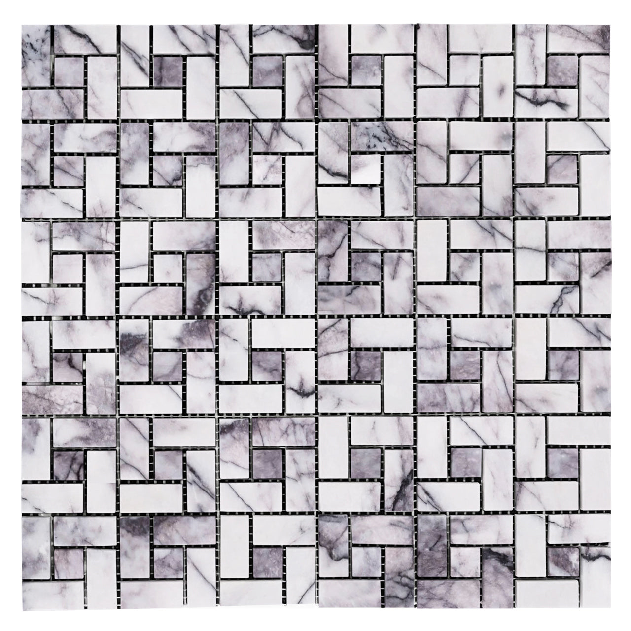 Lilac Marble Target Pinwheel Mosaic Tile with Lilac Dots Honed