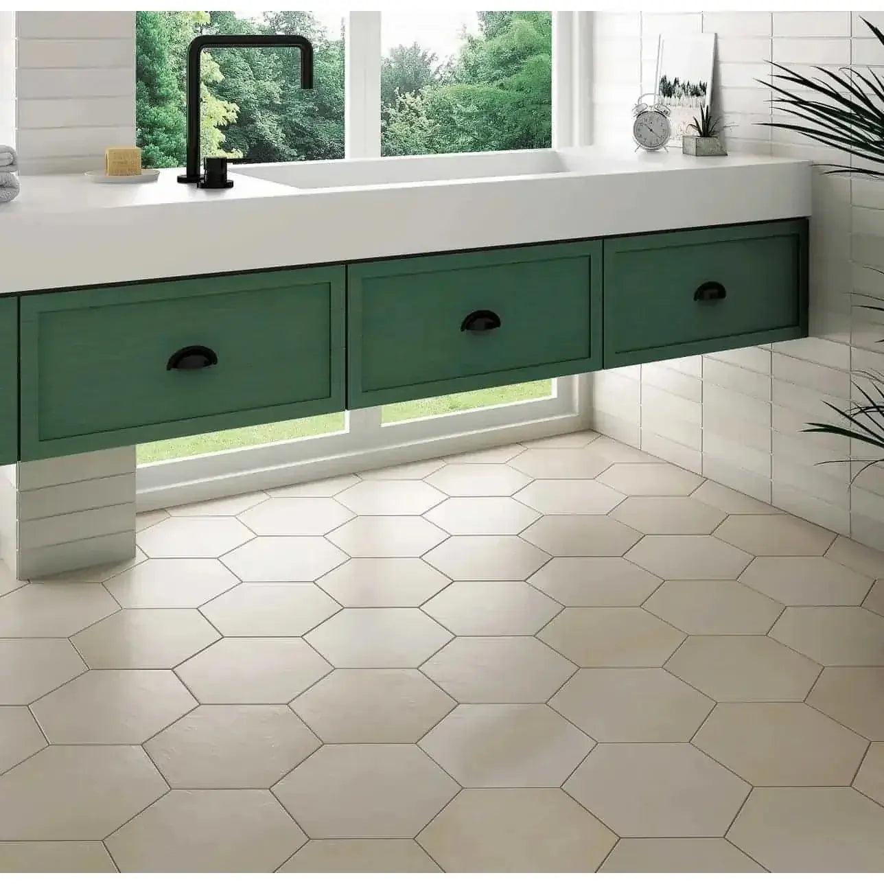 Makoto 10" x 11.5" Hexagon Matte Porcelain Tile in Tatami Beige