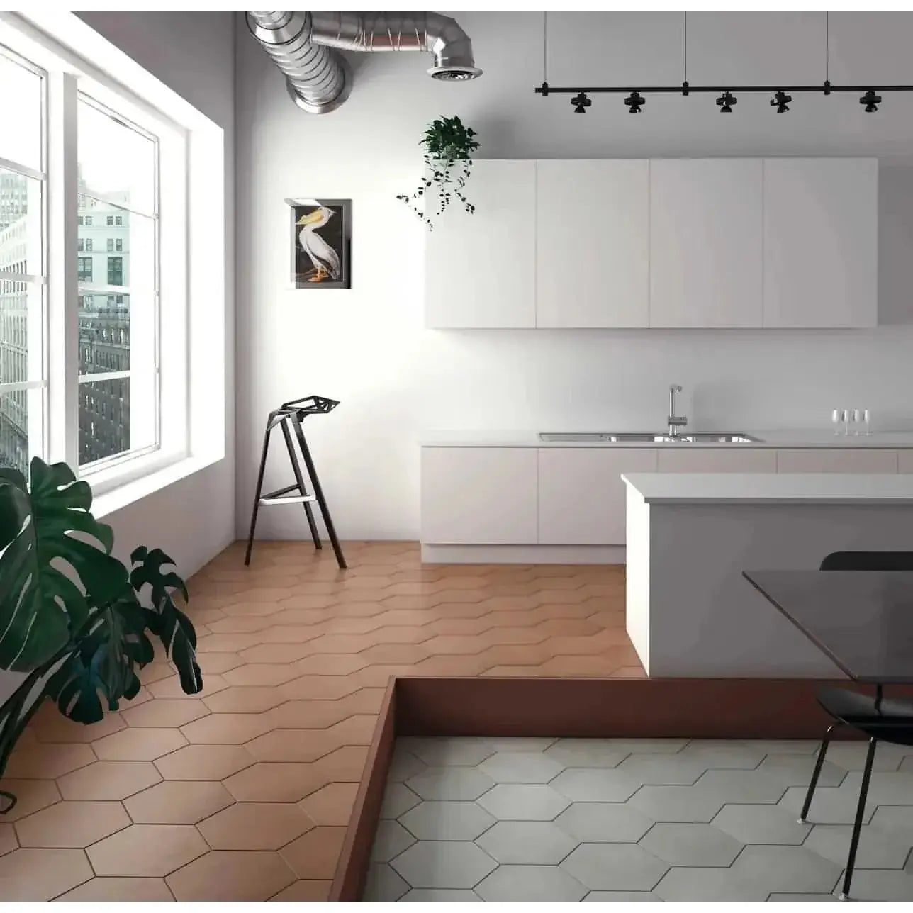 Makoto 10" x 11.5" Hexagon Matte Porcelain Tile in Umi Terracotta