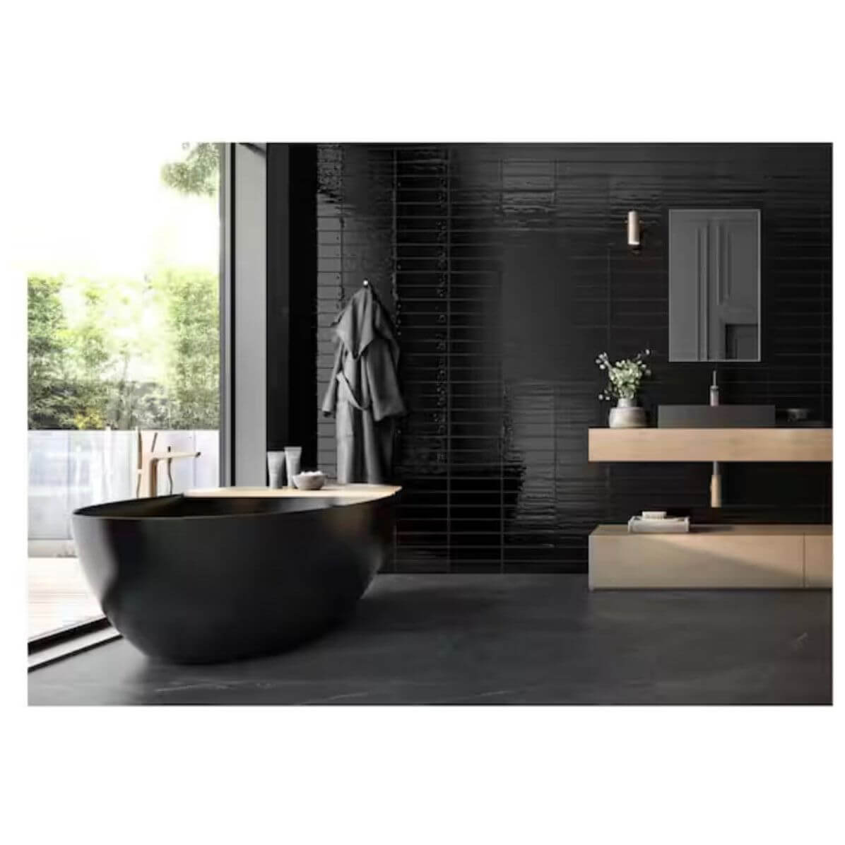 Marin Black Bright  3″x12″ Ceramic Tile