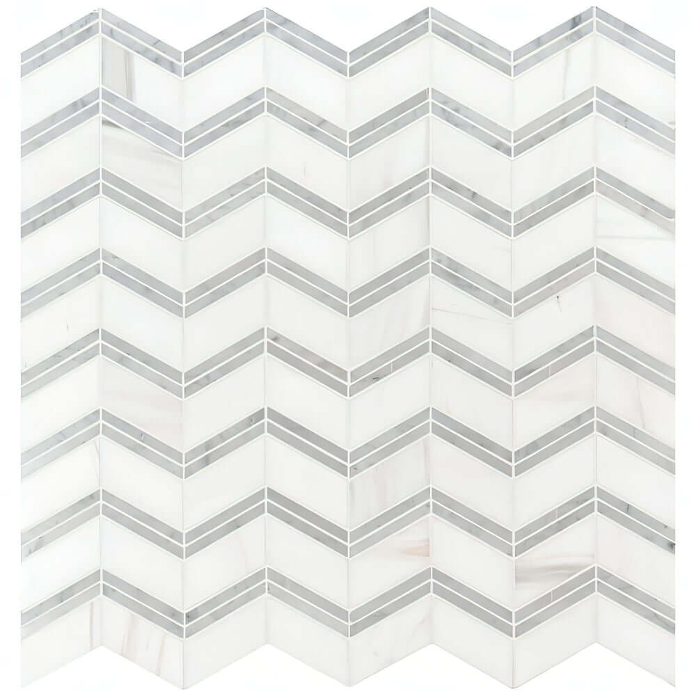 MSI Bianco Dolomite Chevron 12X12 Polished Marble Mosai
