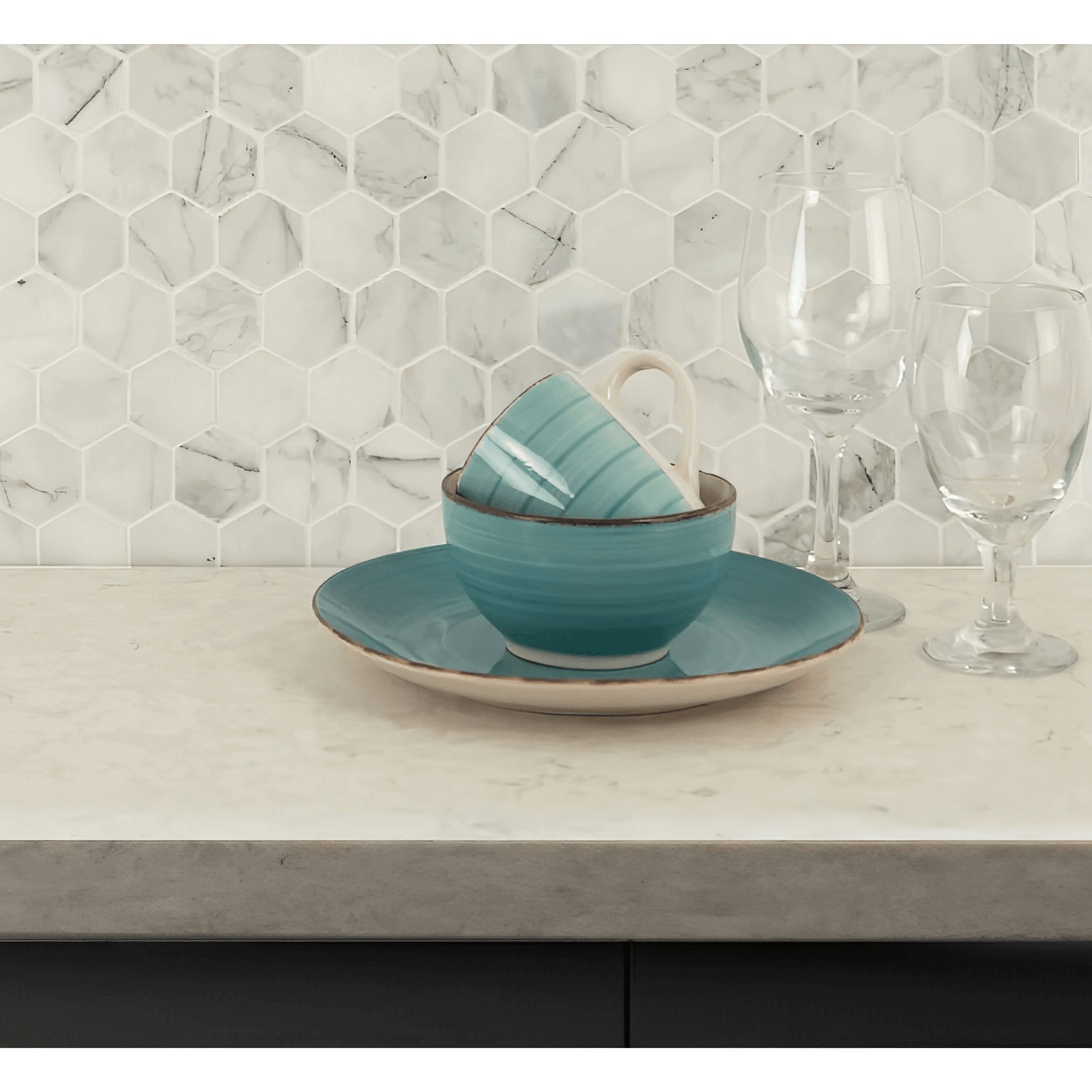 MSI Calacatta Cressa 2" Hexagon 12x12x 10mm Honed Marble Mosaic