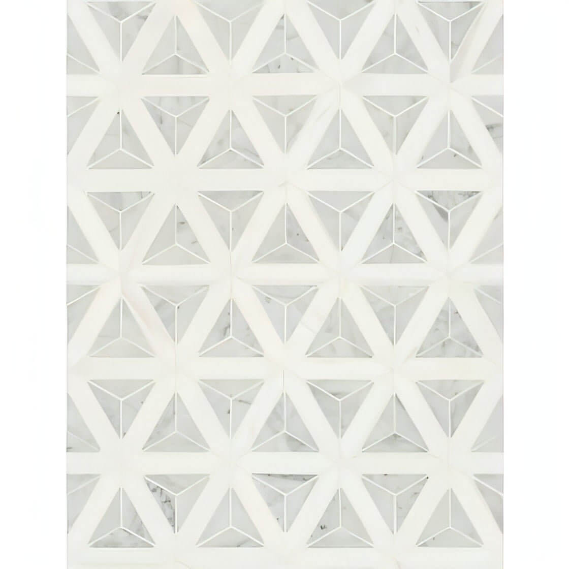 MSI Carrara White + Thassos White Faceted 12x9.26 Polished Marble Mosaic