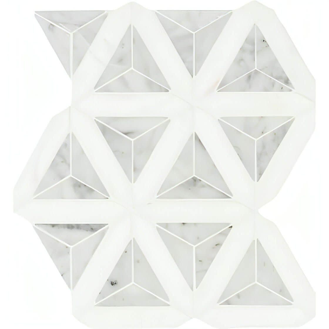 MSI Carrara White + Thassos White Faceted 12x9.26 Polished Marble Mosaic