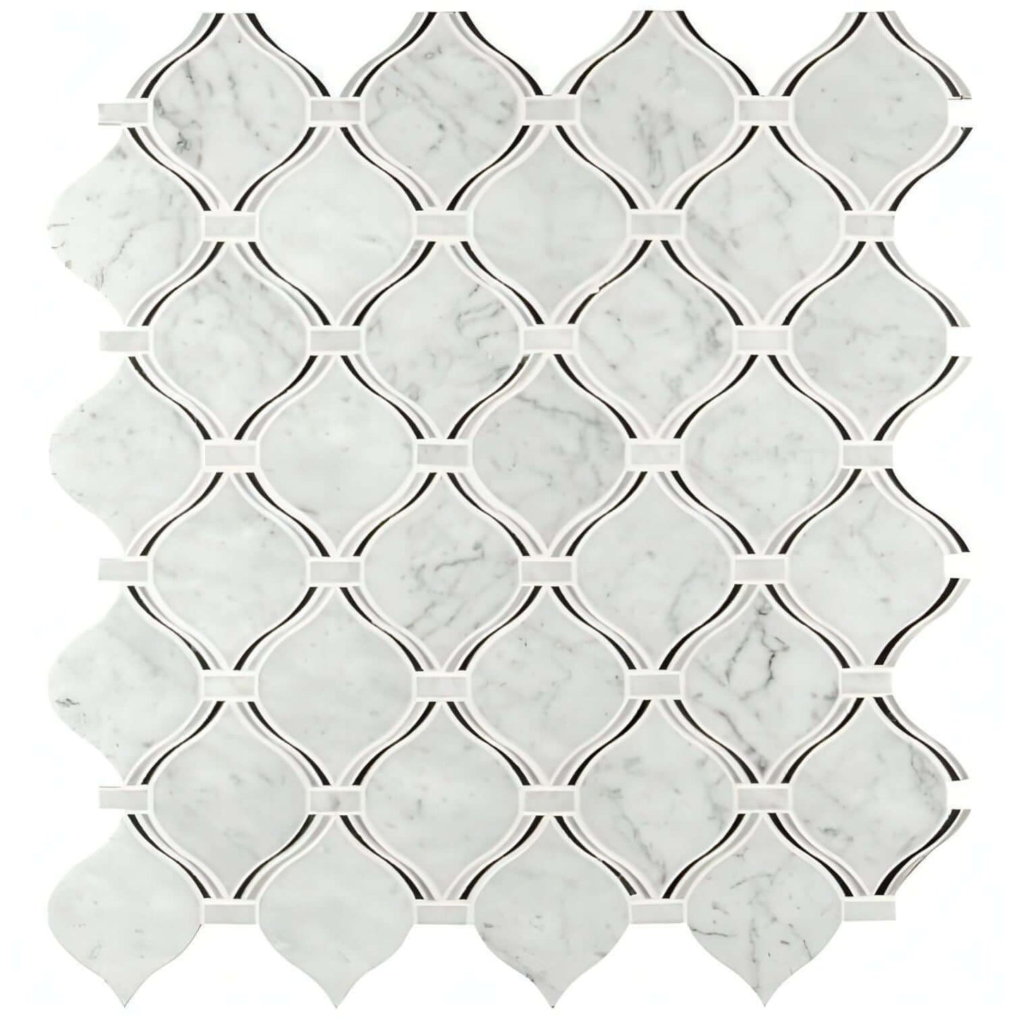 MSI Danza Arabesque 10" x 11" Carrara White, Nero Marquina