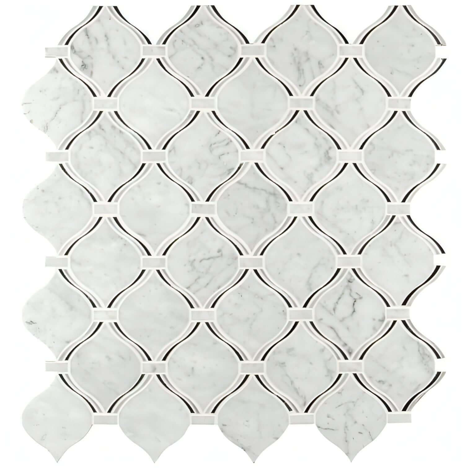 MSI Danza Arabesque 10" x 11" Carrara White, Nero Marquina