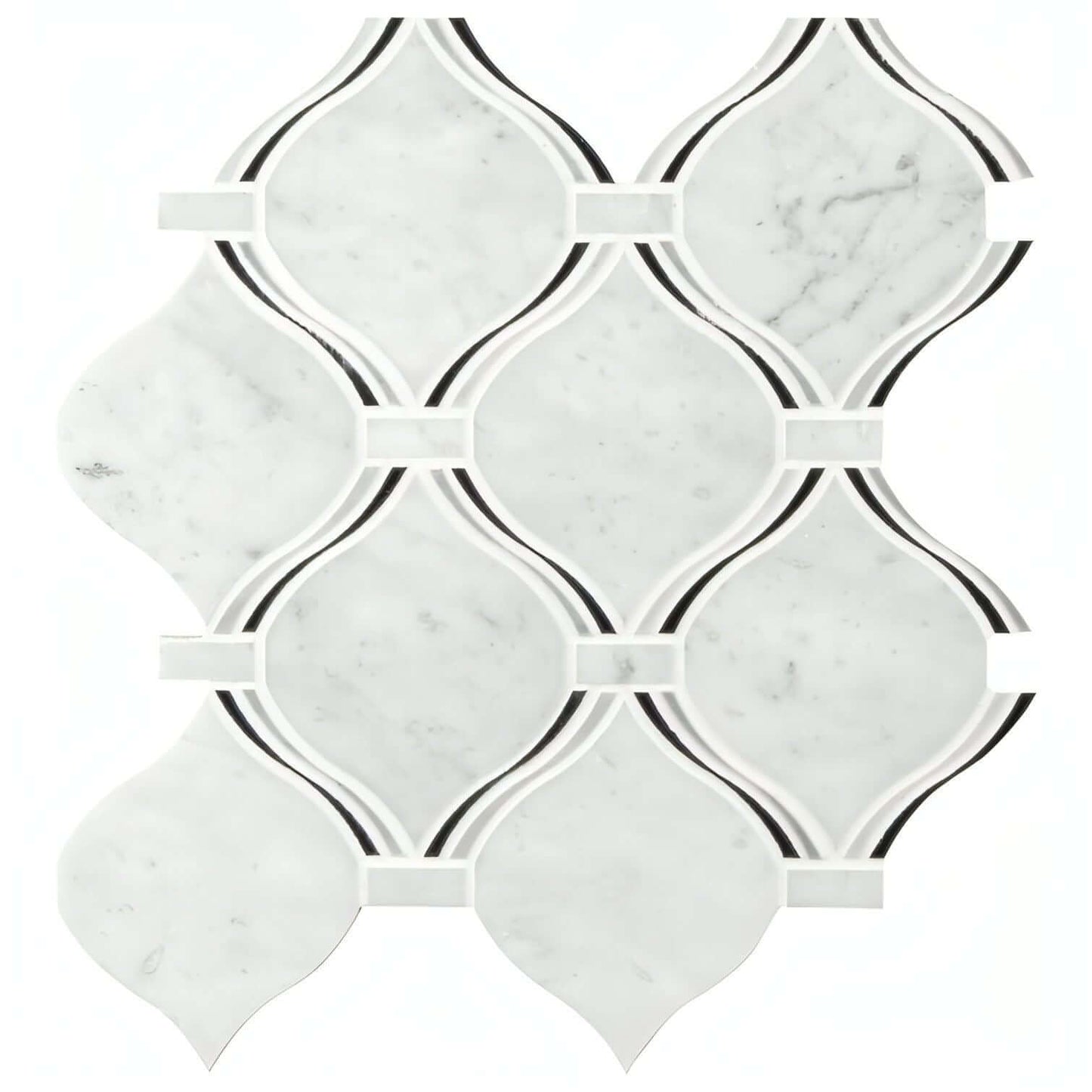 MSI Danza Arabesque 10" x 11" Carrara White, Nero Marquina