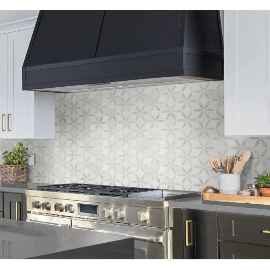 MSI Thassos White + Carrara White  Daisy Mosaic - La Fleur Polished Mosaic