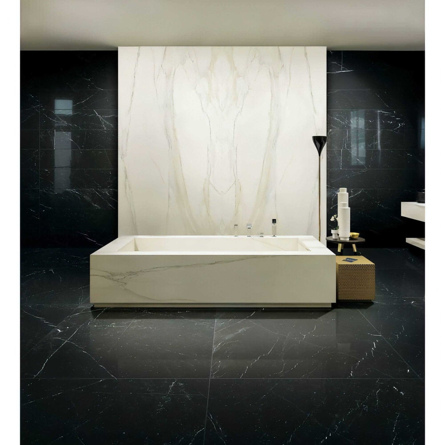 Nero Marquina Marble 12" X 24" Tile, 3/8