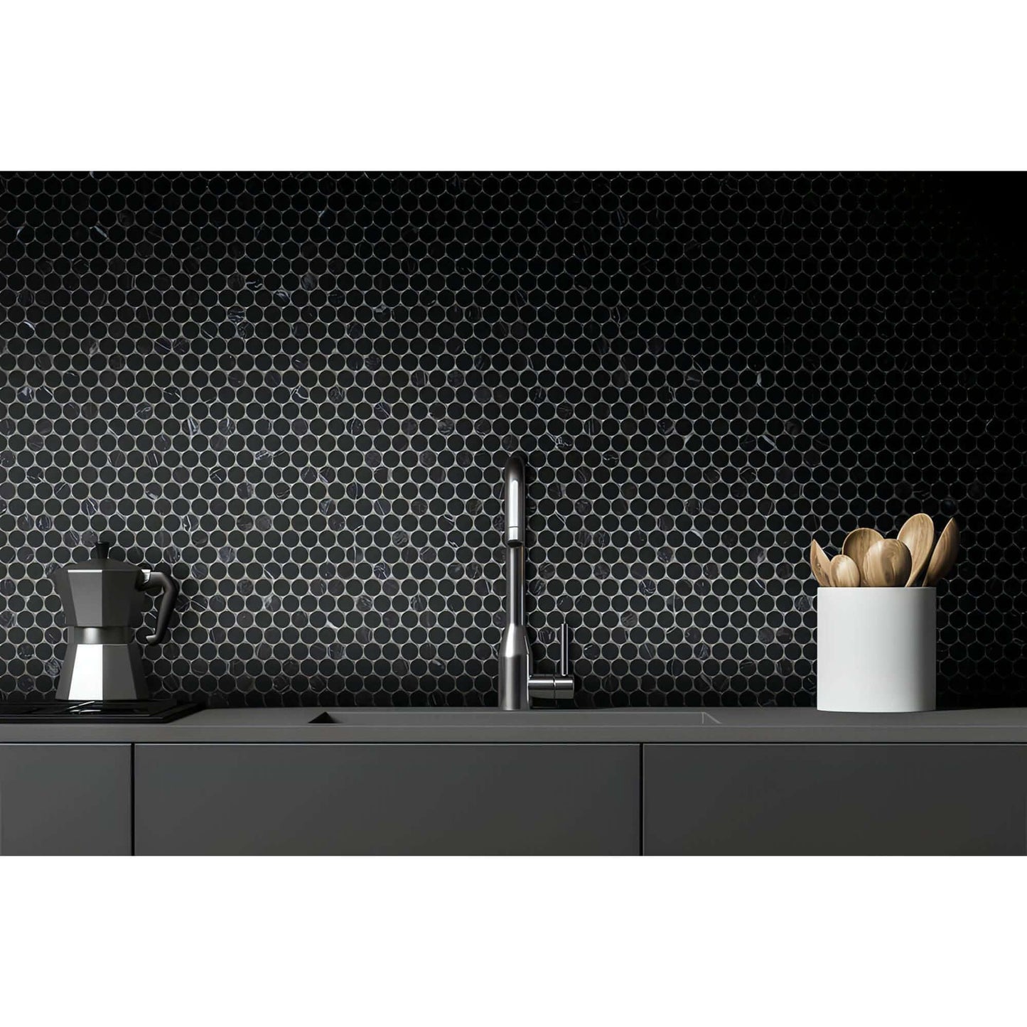 Nero Marquina Marble - Honed Penny Round Mosaic