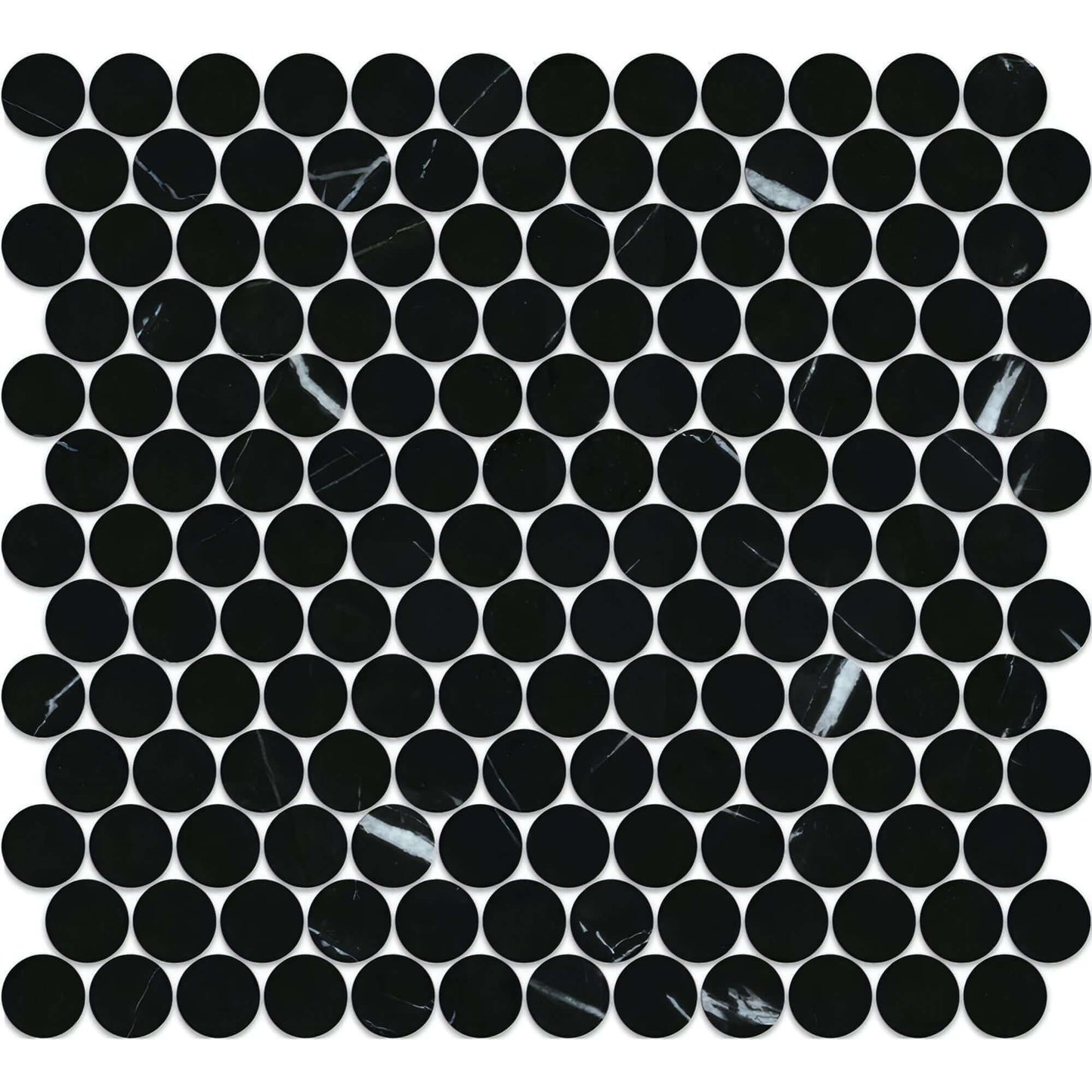 Nero Marquina Marble - Honed Penny Round Mosaic