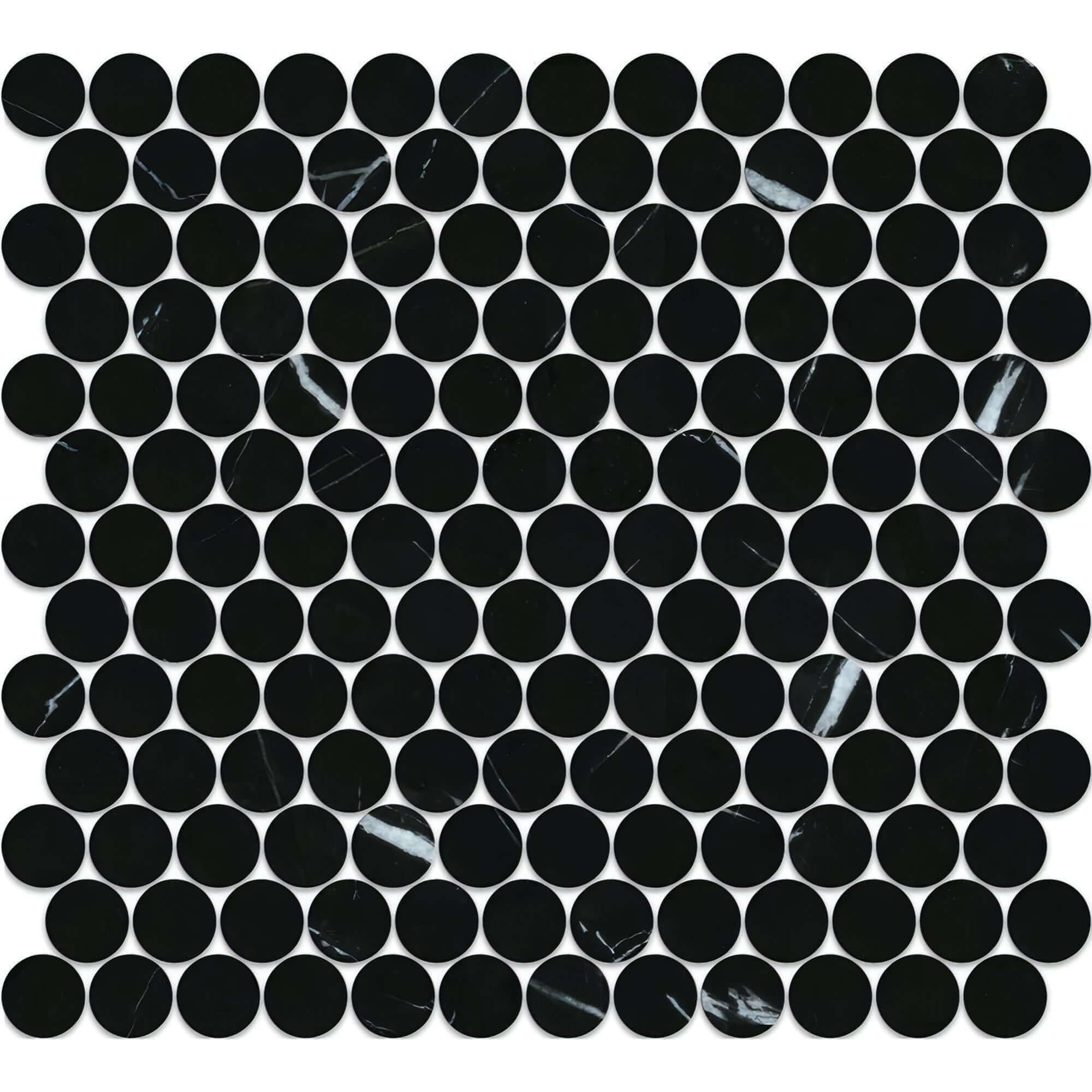 Nero Marquina Marble - Polished Penny Round Polished Mosaic