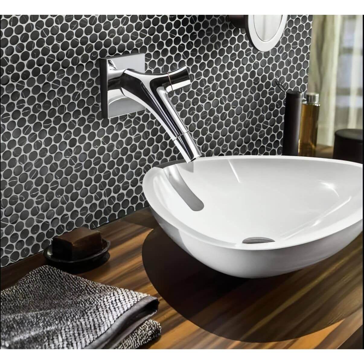 Nero Marquina Marble - Polished Penny Round Polished Mosaic