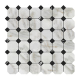 Calacatta Gold Marble Octagon with Black Dots Mosaic Tile Polished
