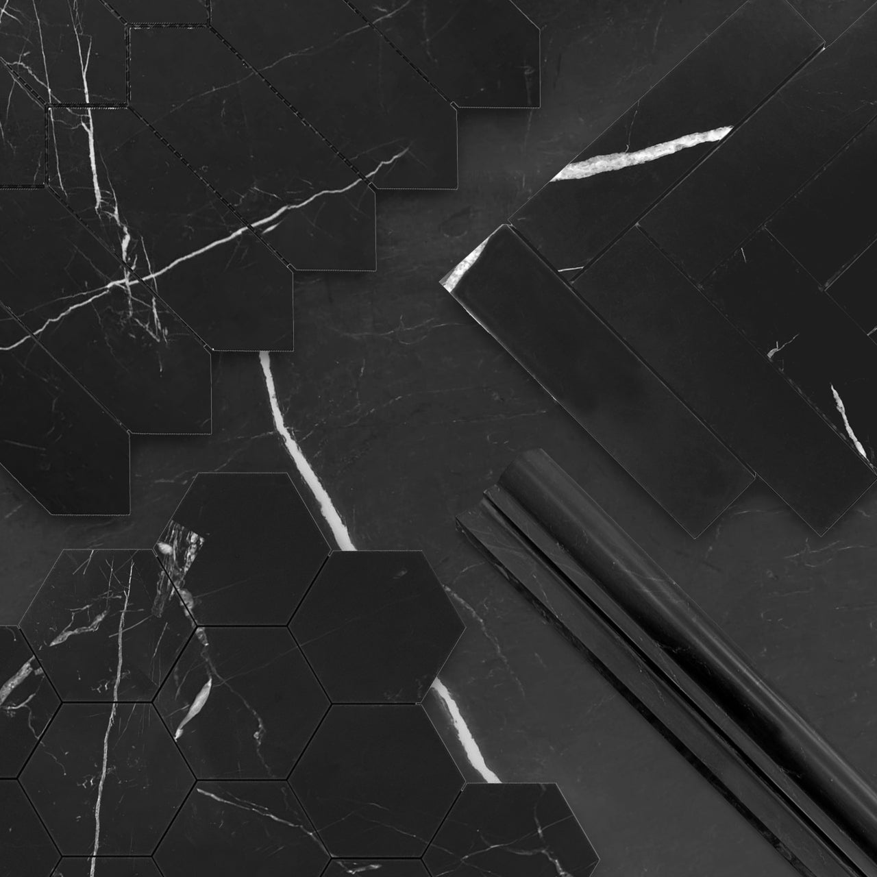 Nero Marquina Black Marble Ogee 1 Chairrail Molding Honed
