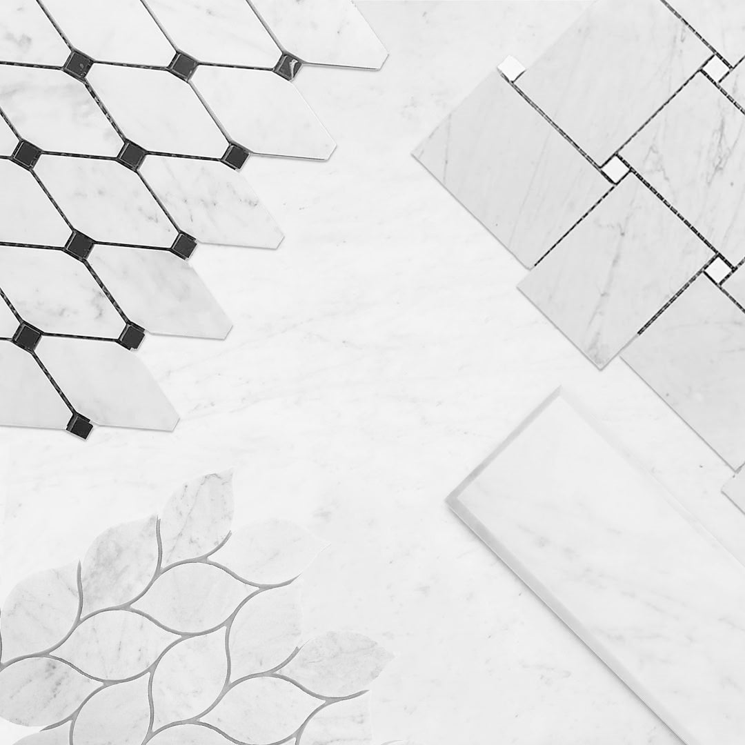 Carrara White Italian Marble Blanco Orchid Leaf Mosaic Tile Honed