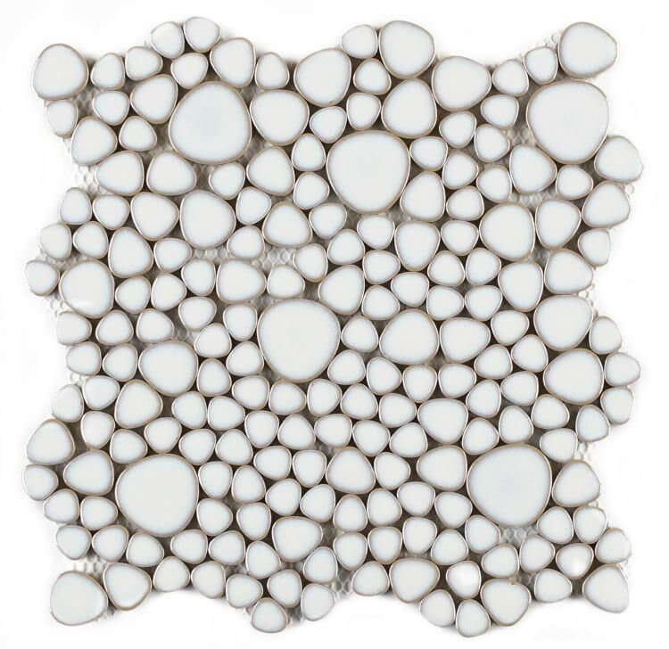 Poseidon Fancy White 11.5 x 11.5 Pebble Mosaic Tile - Pool Rated