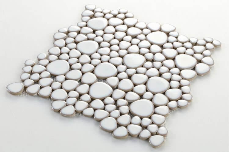 Poseidon Fancy White 11.5 x 11.5 Pebble Mosaic Tile - Pool Rated