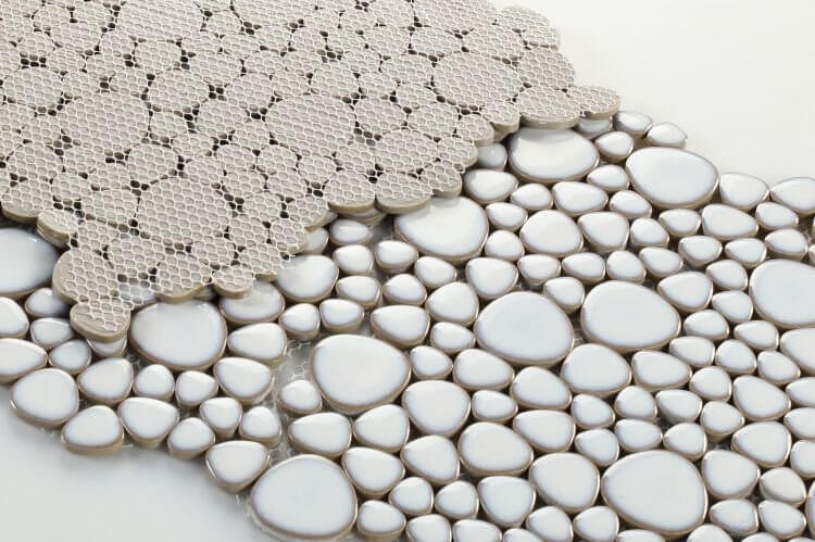 Poseidon Fancy White 11.5 x 11.5 Pebble Mosaic Tile - Pool Rated
