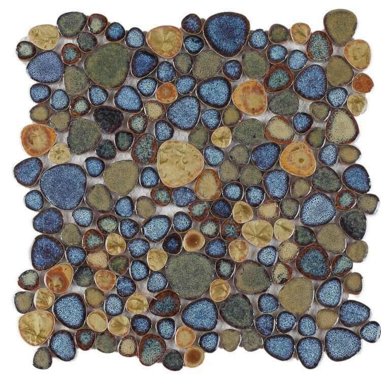 Poseidon Olive 11.50 x 11.50 Pebble Mosaic Tile - Pool Rated