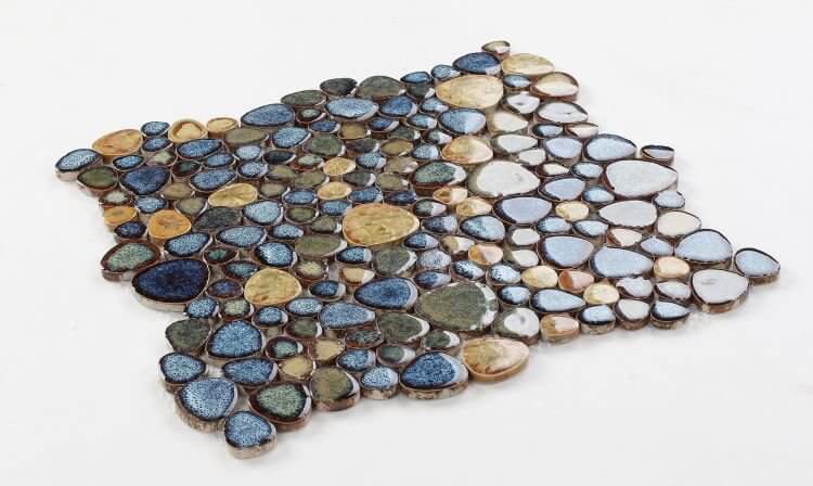 Poseidon Olive 11.50 x 11.50 Pebble Mosaic Tile - Pool Rated