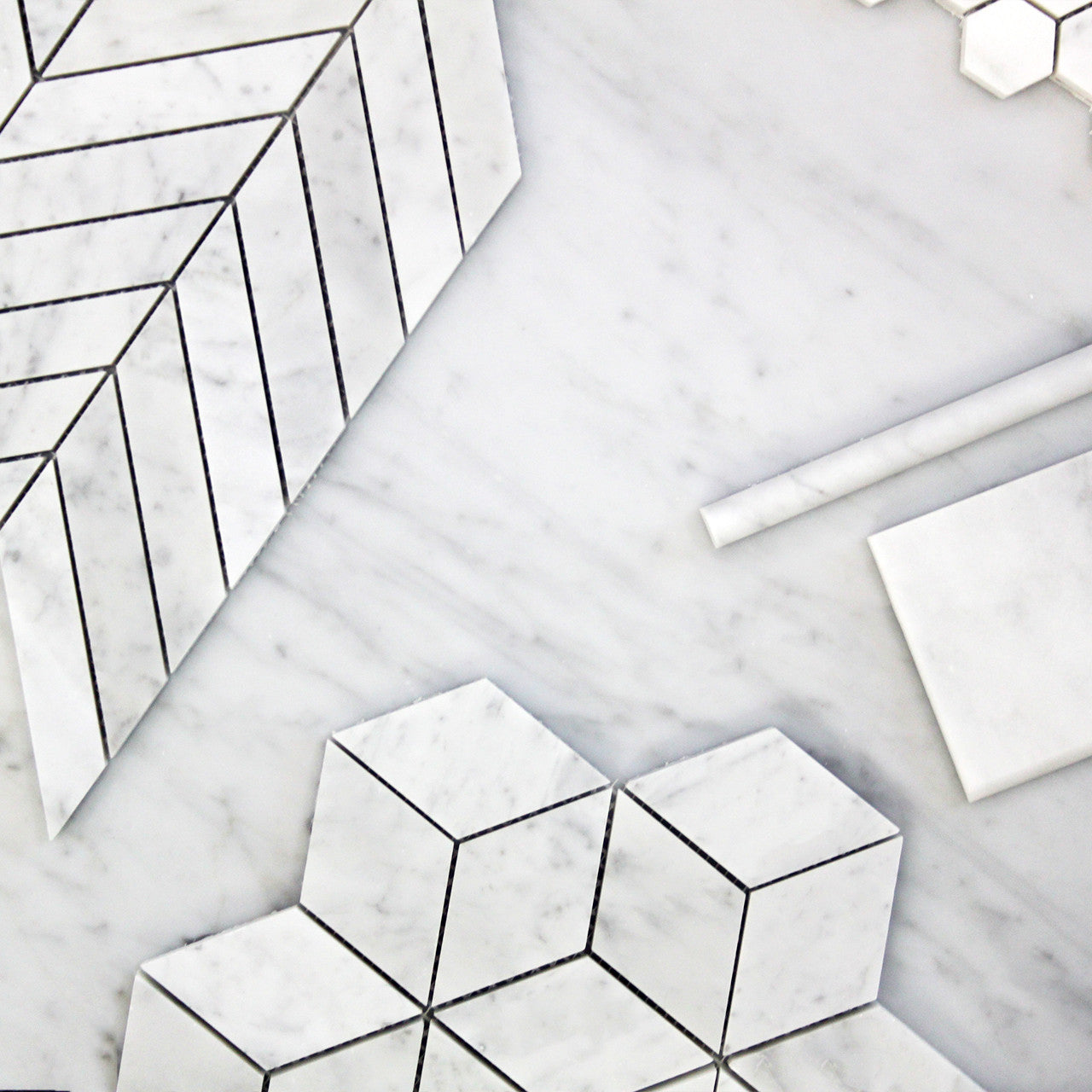 Carrara White Italian Marble 3" x 6" Bullnose Trim Tile Honed