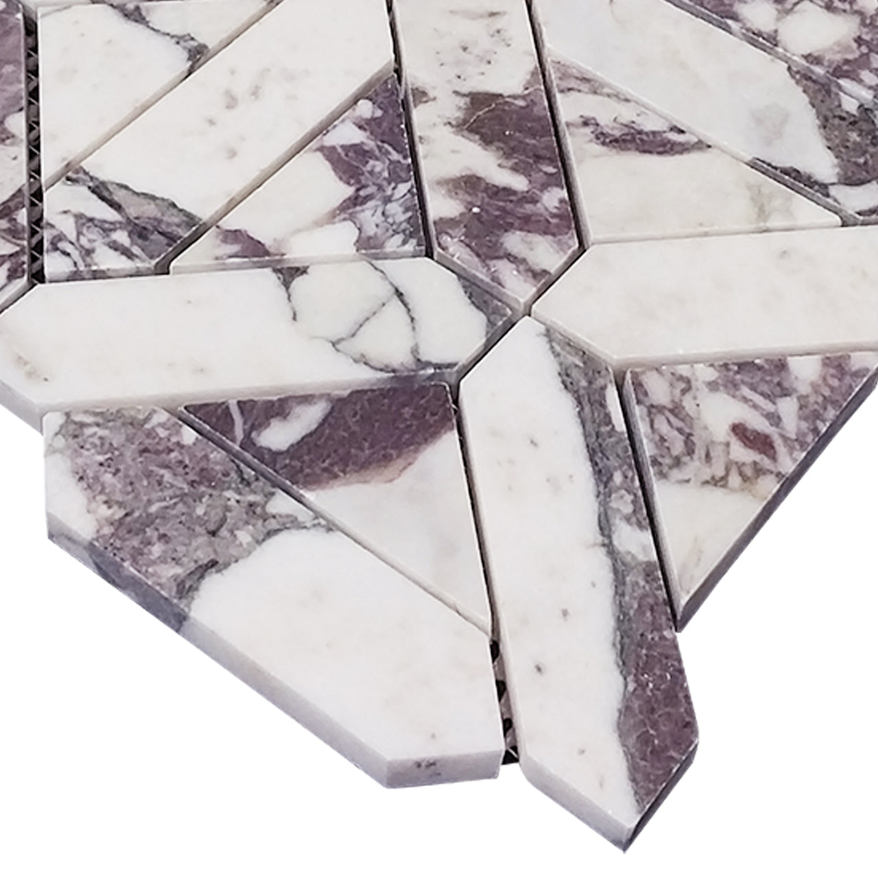 Calacatta Viola Marble with Viola Triangles Geometrica Mosaic Tile Honed
