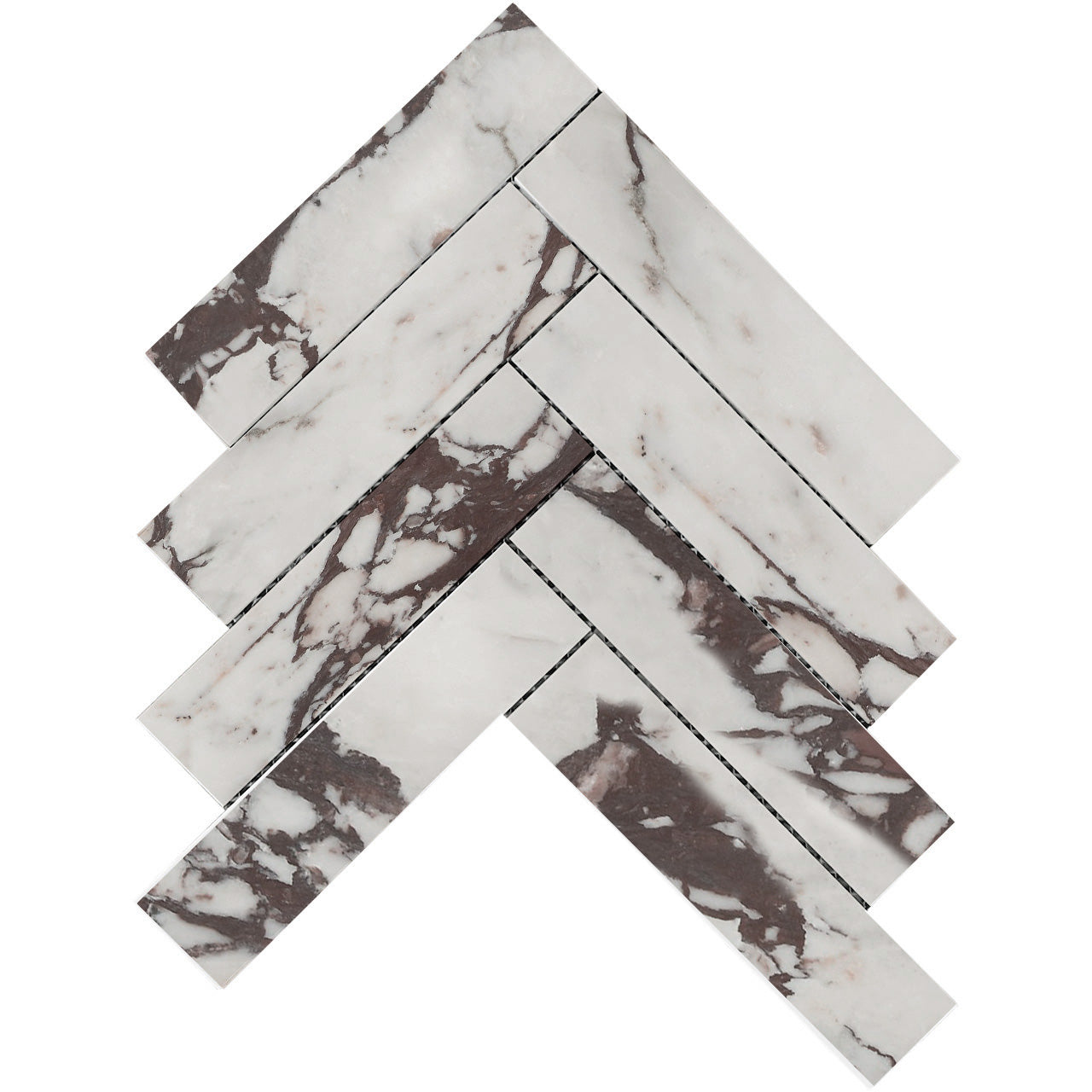 Calacatta Viola Marble 2" x 8" Herringbone Mosaic Tile Honed