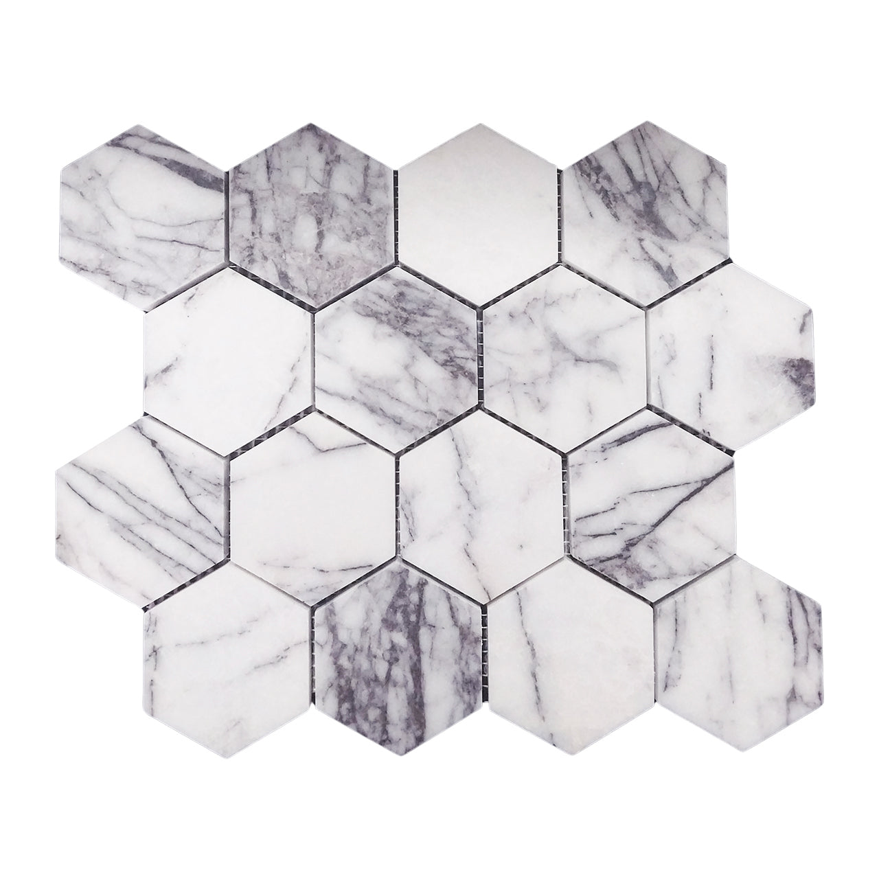 Lilac Marble 3" Hexagon Mosaic Tile Honed