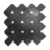 Nero Marquina Black Marble Dotty with Dolomite Dots Mosaic Tile Polished