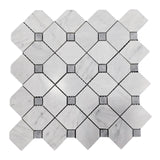 Carrara White Italian Marble Dotty with Bardiglio Dots Mosaic Tile Polished