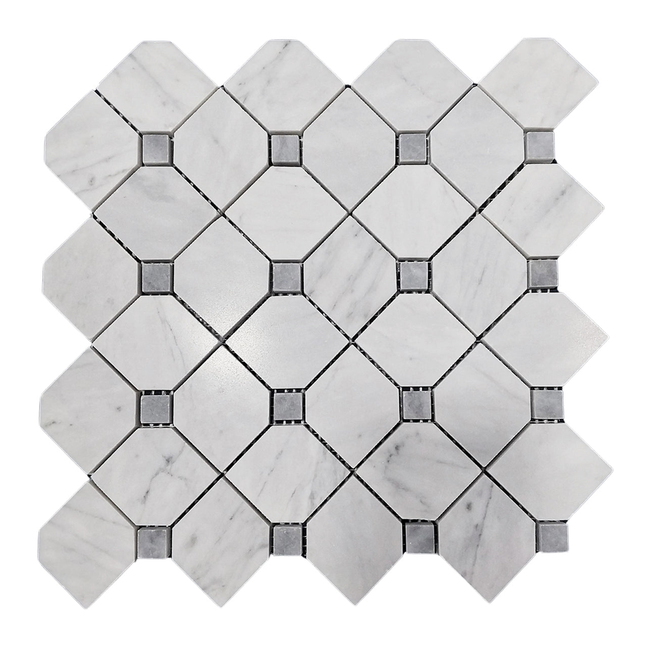Carrara White Italian Marble Dotty with Bardiglio Dots Mosaic Tile Honed