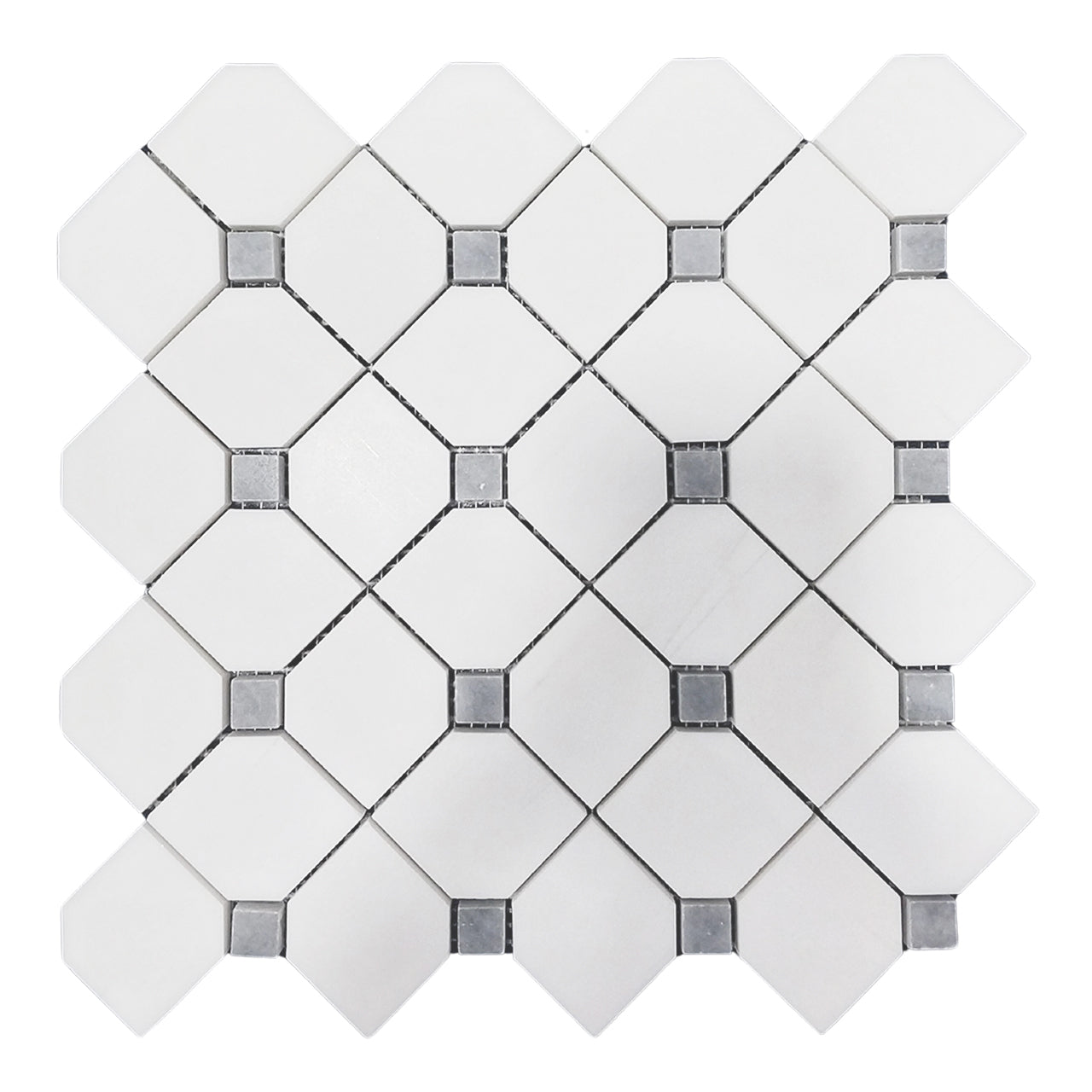 Bianco Dolomite Marble Dotty with Bardiglio Dots Mosaic Tile Honed
