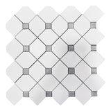 Bianco Dolomite Marble Dotty with Bardiglio Dots Mosaic Tile Honed