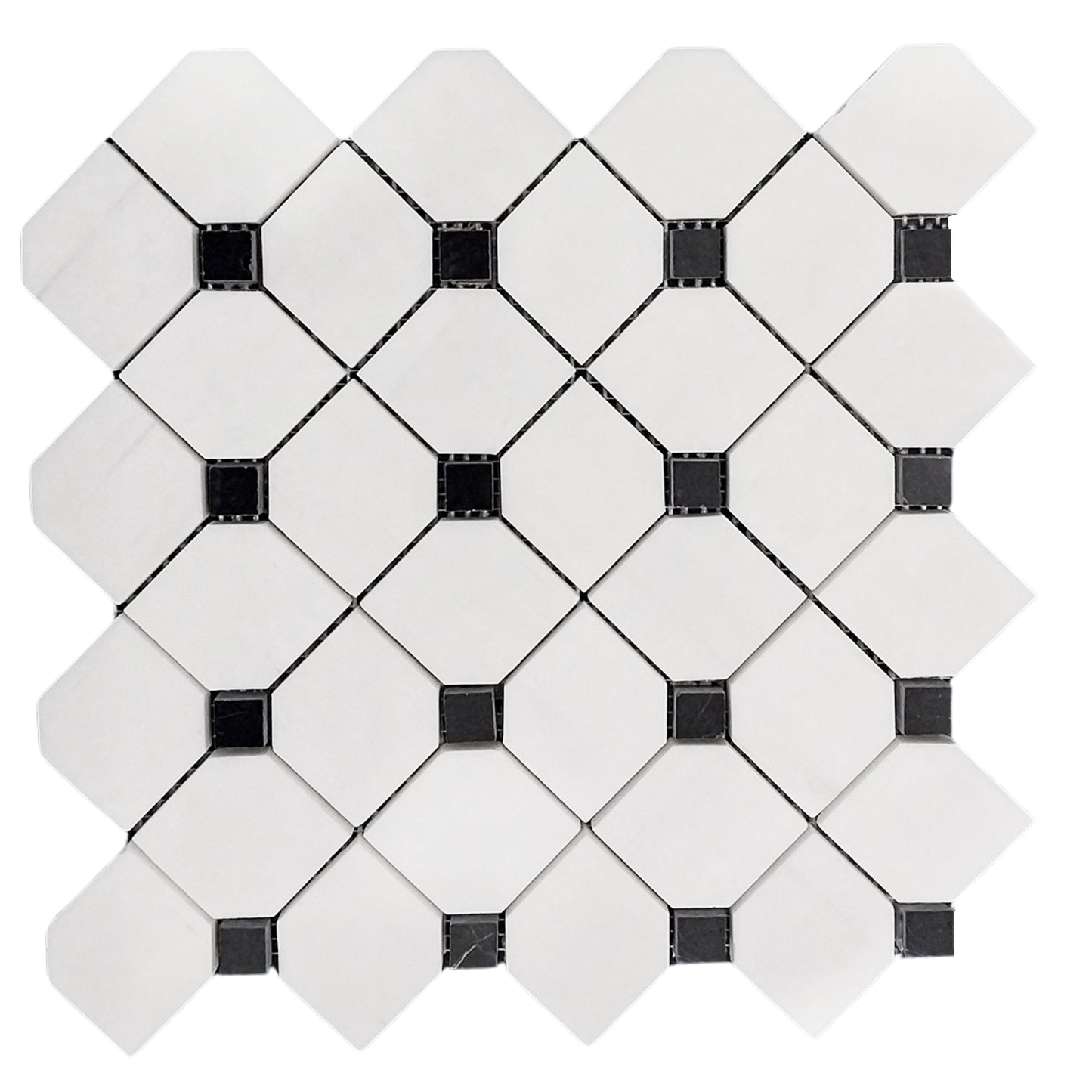 Bianco Dolomite Marble Dotty with Black Dots Mosaic Tile Honed